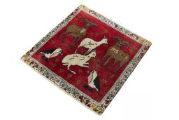 Corner detail of 2000s Shiraz rug showing border pattern and Wool pile