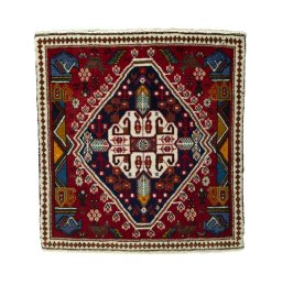 Full view of 2000s Shiraz rug from Iran / Persia, 64 × 60 cm in Red tones