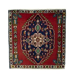 Full view of 2000s Shiraz rug from Iran / Persia, 75 × 73 cm in Red tones