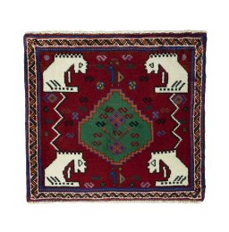 Full view of 2000s Shiraz rug from Iran / Persia, 60 × 65 cm in Red tones