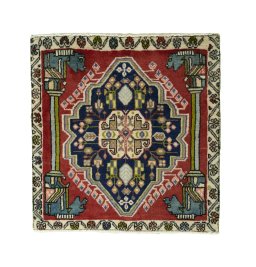 Full view of 2000s Shiraz rug from Iran / Persia, 61 × 62 cm in Red tones