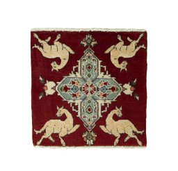 Full view of 2000s Shiraz rug from Iran / Persia, 54 × 53 cm in Red tones