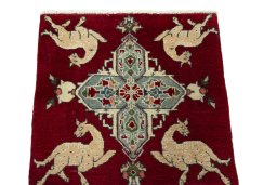 Surface texture of 2000s Shiraz rug with natural Wool and intricate pattern