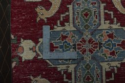 Backside of handmade 2000s Shiraz rug showing knot structure and weave density