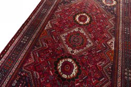 Close-up detail of 1970s Shiraz rug from Iran / Persia showing Wool weave