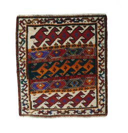 Full view of 2000s Shiraz rug from Iran / Persia, 65 × 59 cm in Red tones