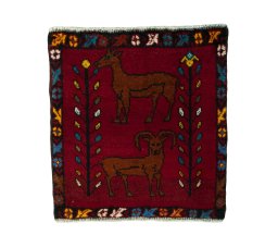 Full view of 2000s Shiraz rug from Iran / Persia, 55 × 53 cm in Red tones