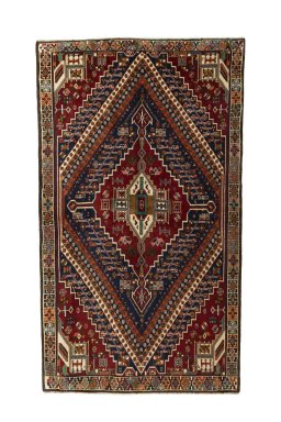 Full view of 2000s Shiraz rug from Iran / Persia, 235 × 135 cm in Multi Color tones