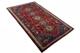 Close-up detail of 2000s Shiraz rug from Iran / Persia showing Wool weave
