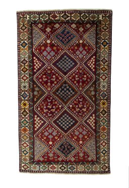 Full view of 2000s Shiraz rug from Iran / Persia, 234 × 135 cm in Red tones