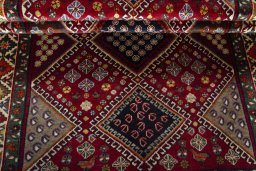 Full view of 2000s Shiraz rug from Iran / Persia, 234 × 135 cm in Red tones