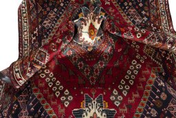 Close-up detail of 2000s Shiraz rug from Iran / Persia showing Wool weave