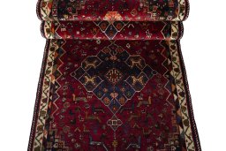 Full view of 2000s Shiraz rug from Iran / Persia, 298 × 100 cm in Red tones
