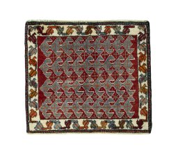 Full view of 2000s Shiraz rug from Iran / Persia, 53 × 61 cm in Red tones