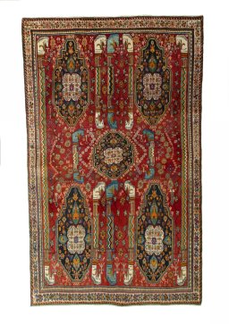 Full view of 2000s Shiraz rug from Iran / Persia, 270 × 162 cm in Red tones