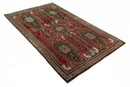 Close-up detail of 2000s Shiraz rug from Iran / Persia showing Wool weave