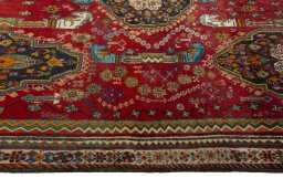 Full view of 2000s Shiraz rug from Iran / Persia, 270 × 162 cm in Red tones