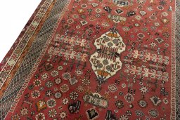 Backside of handmade 2000s Shiraz rug showing knot structure and weave density