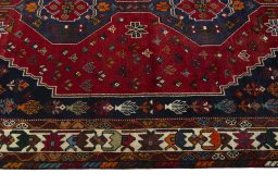 Full view of 2000s Shiraz rug from Iran / Persia, 260 × 168 cm in Red tones