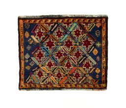 Full view of 2000s Shiraz rug from Iran / Persia, 47 × 59 cm in Red tones