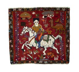 Full view of 2000s Shiraz rug from Iran / Persia, 59 × 66 cm in Red tones