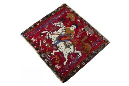 Corner detail of 2000s Shiraz rug showing border pattern and Wool pile