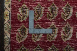 Backside of handmade 2000s Shiraz rug showing knot structure and weave density