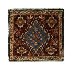 Full view of 2000s Shiraz rug from Iran / Persia, 60 × 64 cm in Red tones