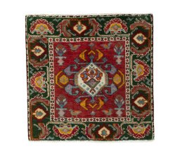 Full view of 2000s Shiraz rug from Iran / Persia, 58 × 59 cm in Red tones