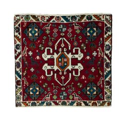 Full view of 2000s Shiraz rug from Iran / Persia, 55 × 60 cm in Red tones