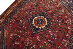 Backside of handmade 2000s Shiraz rug showing knot structure and weave density