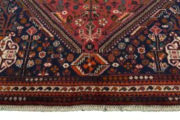 Close-up detail of 2000s Shiraz rug from Iran / Persia showing Wool weave