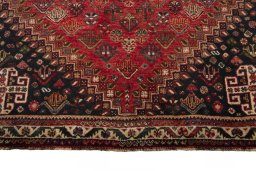 Full view of 2000s Shiraz rug from Iran / Persia, 254 × 168 cm in Red tones