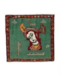 Full view of 2000s Shiraz rug from Iran / Persia, 51 × 55 cm in Red tones