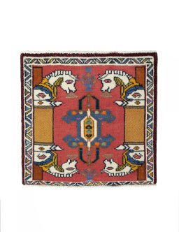 Full view of 2000s Shiraz rug from Iran / Persia, 60 × 62 cm in Red tones