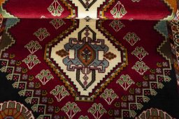 Full view of 2000s Shiraz rug from Iran / Persia, 200 × 103 cm in Red tones