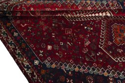 Full view of 2000s Shiraz rug from Iran / Persia, 215 × 175 cm in Red tones