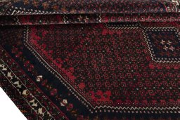 Full view of 2000s Shiraz rug from Iran / Persia, 281 × 208 cm in Red tones