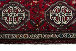 Close-up detail of 2000s Shiraz rug from Iran / Persia showing Wool weave