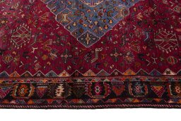 Full view of 2000s Shiraz rug from Iran / Persia, 268 × 172 cm in Red tones