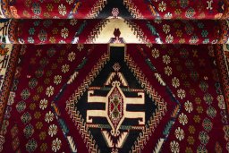 Full view of 2000s Shiraz rug from Iran / Persia, 270 × 160 cm in Red tones