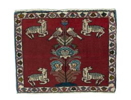 Full view of 2000s Shiraz rug from Iran / Persia, 50 × 62 cm in Red tones
