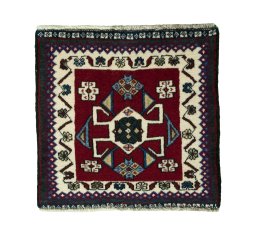 Full view of 2000s Shiraz rug from Iran / Persia, 51 × 53 cm in Red tones