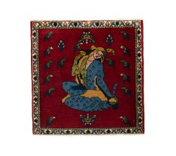Full view of 2000s Shiraz rug from Iran / Persia, 60 × 60 cm in Red tones