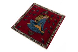 Corner detail of 2000s Shiraz rug showing border pattern and Wool pile