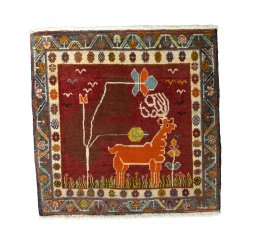 Full view of 2000s Shiraz rug from Iran / Persia, 67 × 69 cm in Red tones