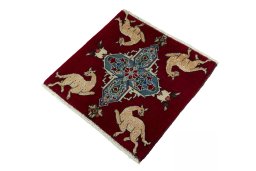 Corner detail of 2000s Shiraz rug showing border pattern and Wool pile