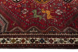 Close-up detail of 2000s Shiraz rug from Iran / Persia showing Wool weave