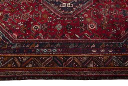 Full view of 2000s Shiraz rug from Iran / Persia, 246 × 166 cm in Red tones
