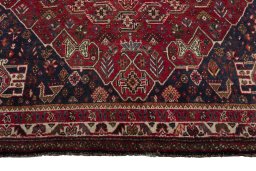 Close-up detail of 1970s Shiraz rug from Iran / Persia showing Wool weave